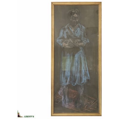 Framed watercolor-drawing "The woman in blue" dated and signed by Grégoire Michonze (Kichinev 1902-Paris 1982), 45 cm x 115 cm, (1978)