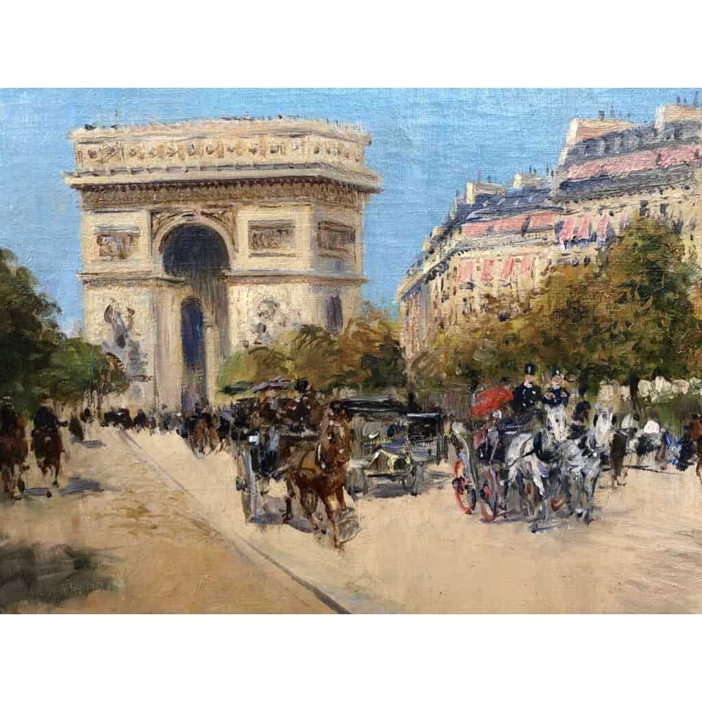 STEIN Georges Paris animation avenue Foch vers l’Arc de Triomphe Huile sur toile signée 7
