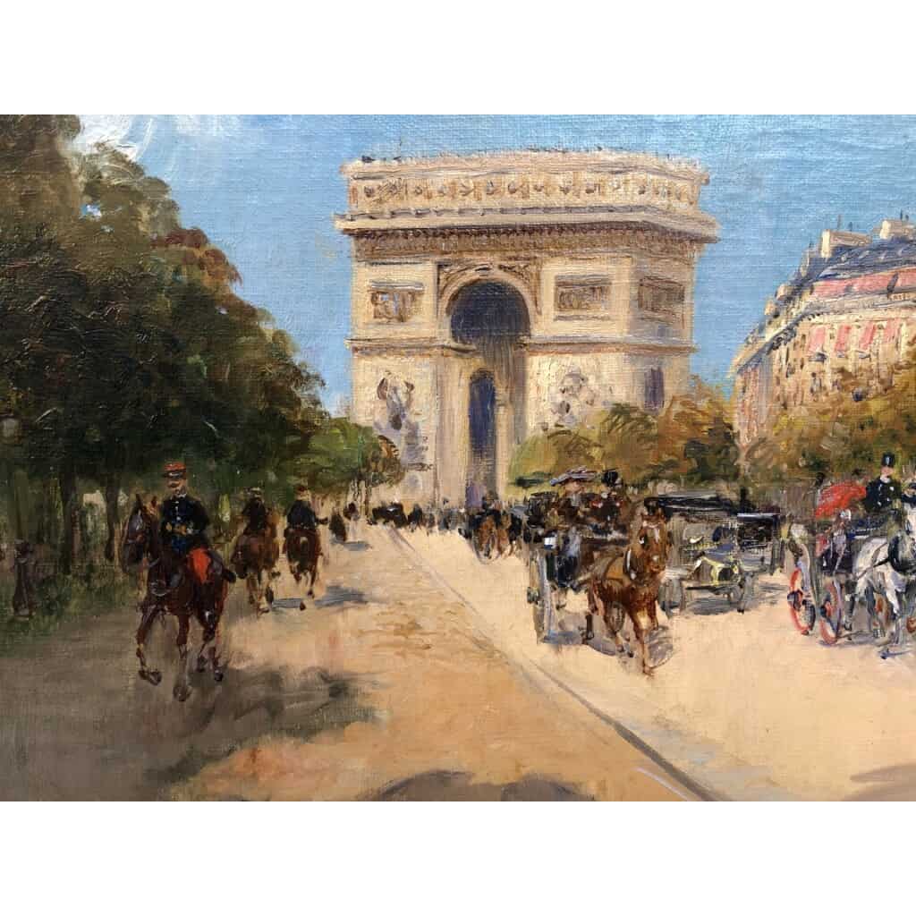 STEIN Georges Paris animation avenue Foch vers l’Arc de Triomphe Huile sur toile signée 5