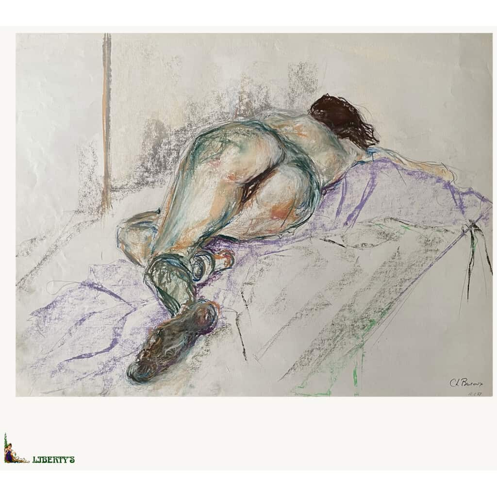 Aquarelle « Nu » signée Ch. Beroux (1931-2019), 65 cm x 50 cm, (1987) 3