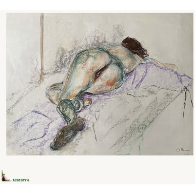 Watercolor "Nude" signed Ch. Beroux (1931-2019), 65 cm x 50 cm, (1987)