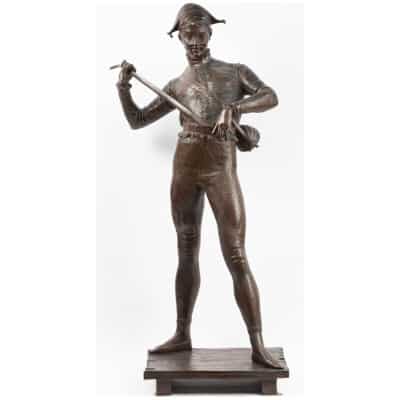 Paul Dubois (1829-1905), "The harlequin", bronze with brown patina, XIXe "