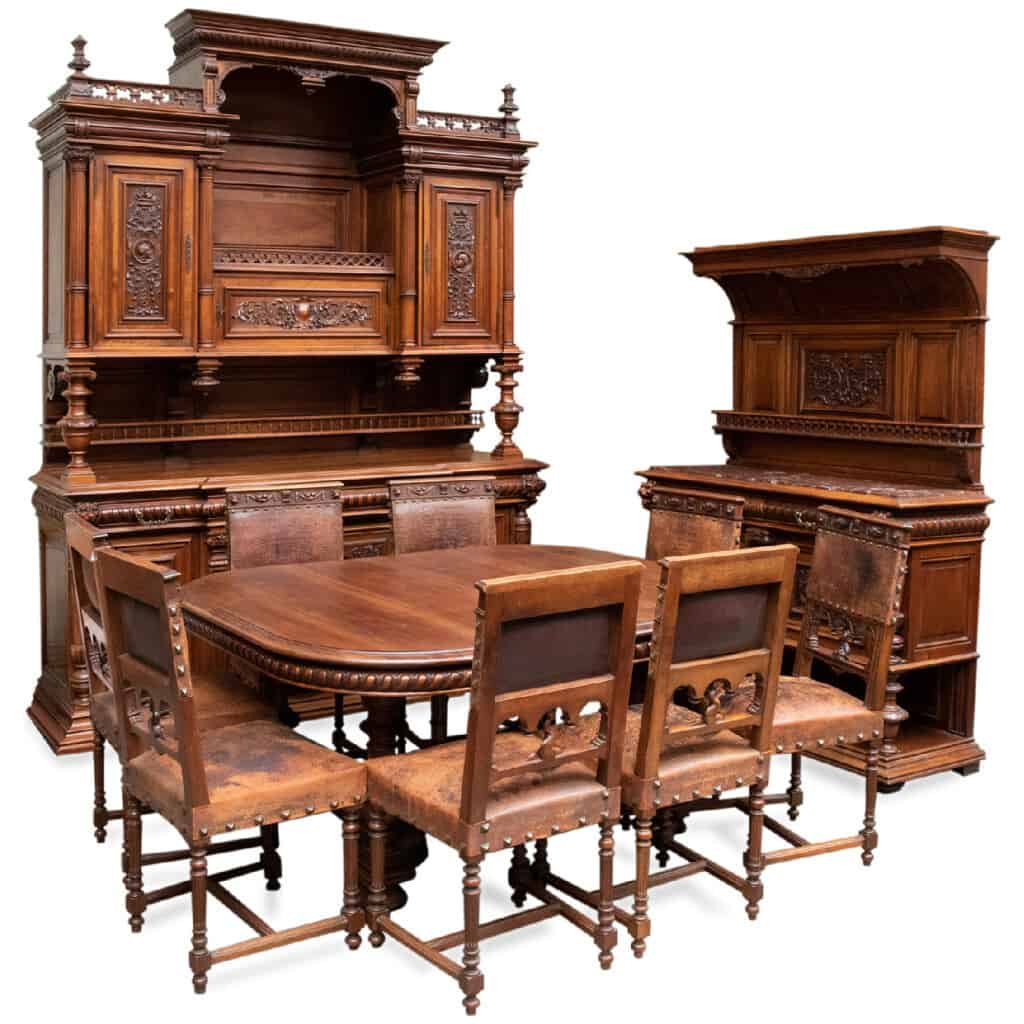 Neo-renaissance dining room in carved walnut, XIXe 3