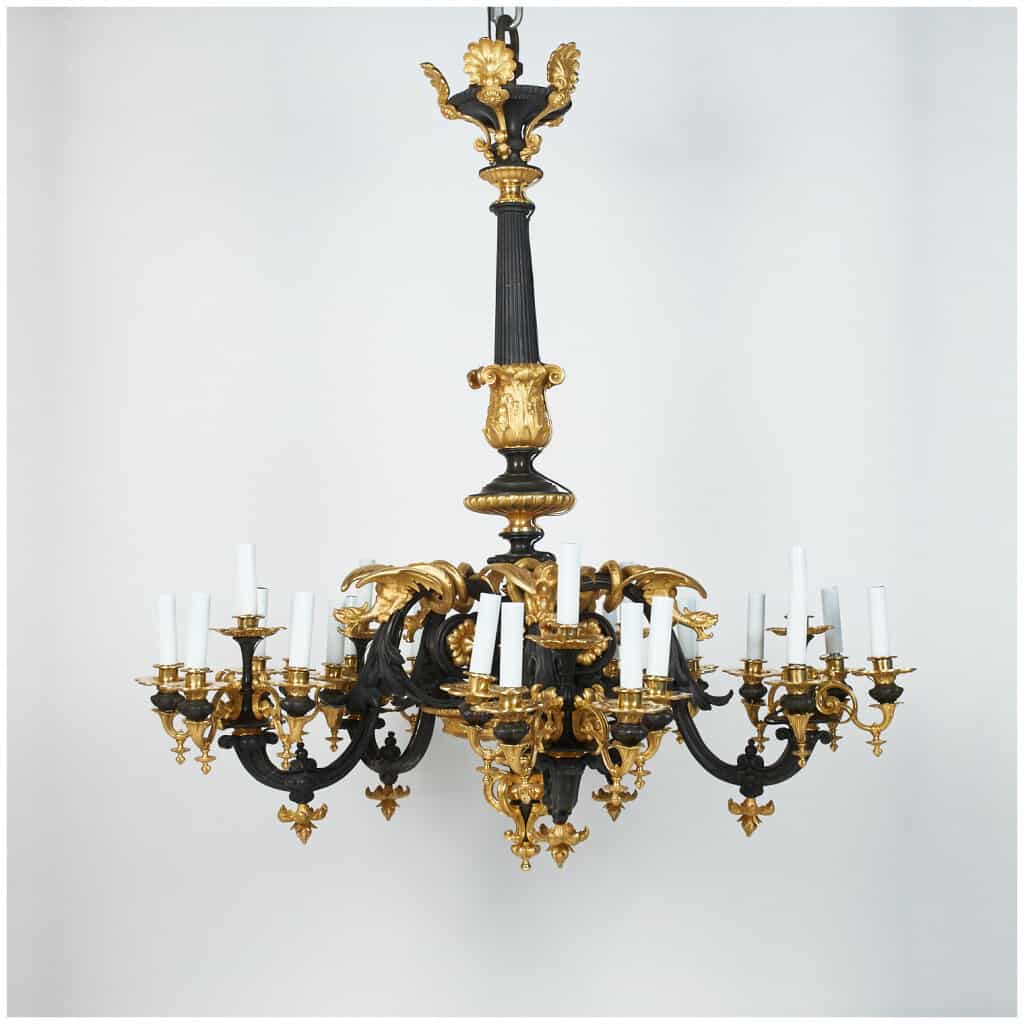 Spectacular chandelier with 5 bronze dragons with double patina, XIXe 3