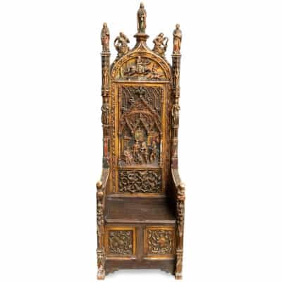 Neo-Gothic cathedral in gilded and lacquered carved oak, XNUMXth century