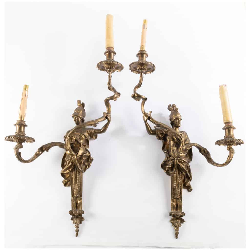 Pair of gilt bronze soldier sconces, XIXand 3