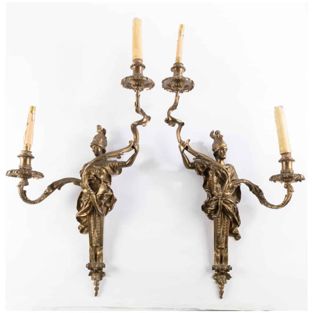 Pair of gilt bronze soldier sconces, XIXe 3