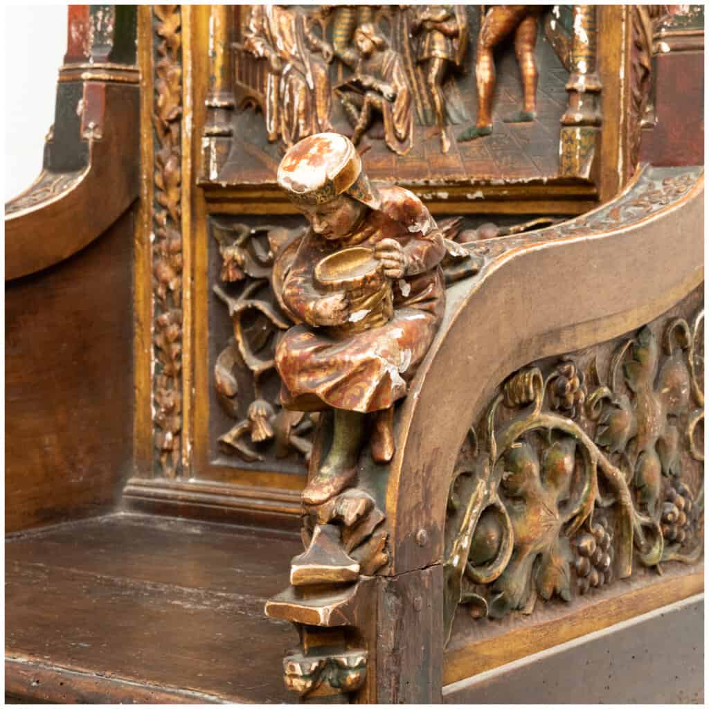 Neo-Gothic cathedra in carved gilded and lacquered oak, XIXe 12