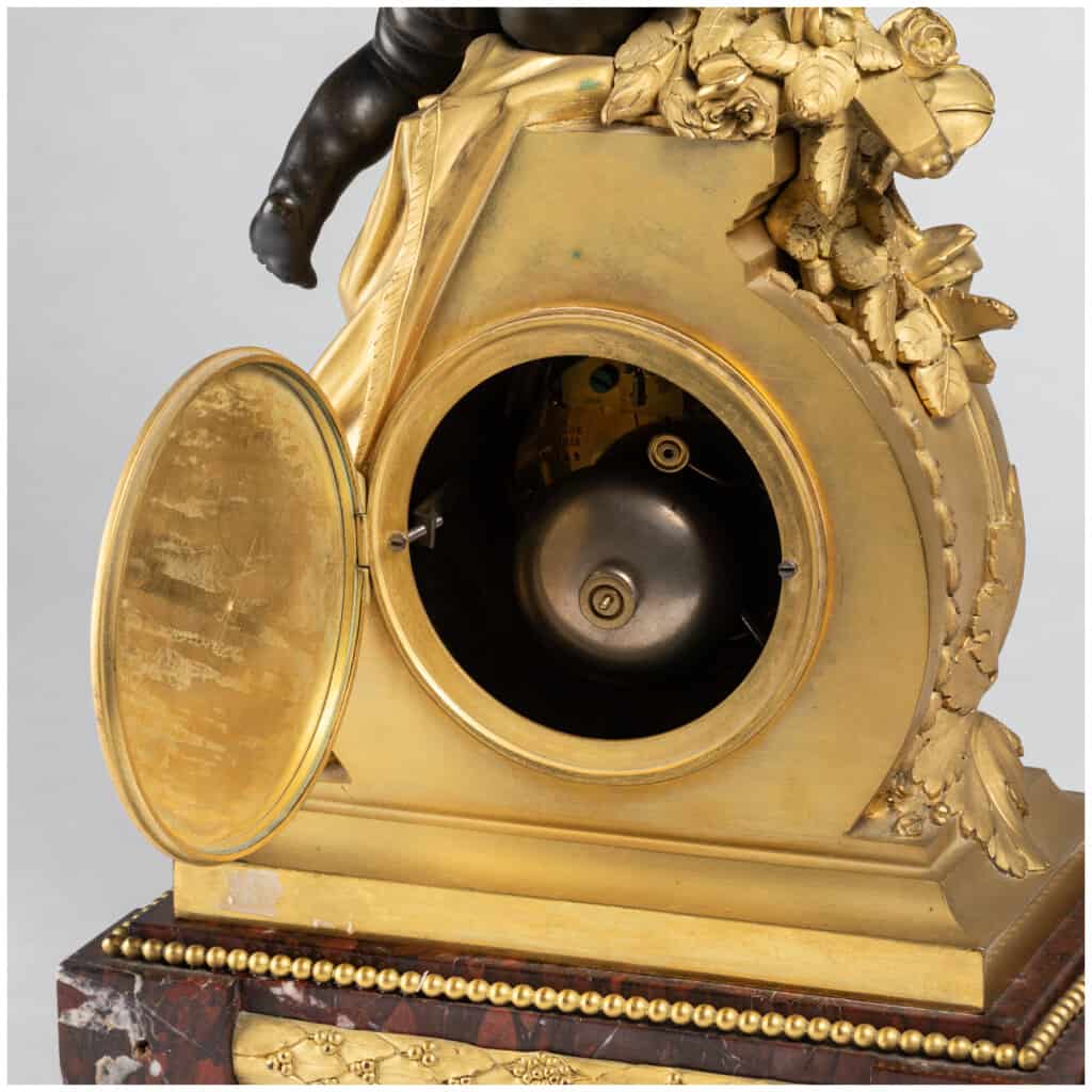 Guillaume Denière (1815-1901), Cupid clock in bronze with brown patina and gilded bronze, XIXe 13