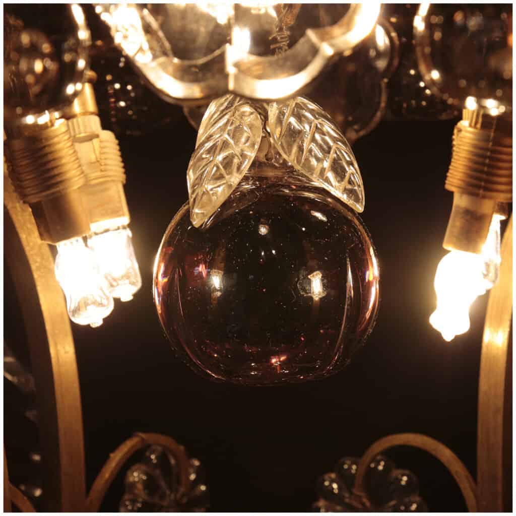 Lustre aux fruits en cristal taillé et bronze doré, XIXe 13
