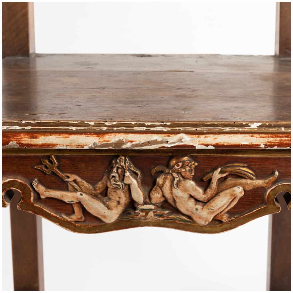 Fauteuil d’apparat « Adam et Eve » en bois sculpté doré et laqué, XIXe 14