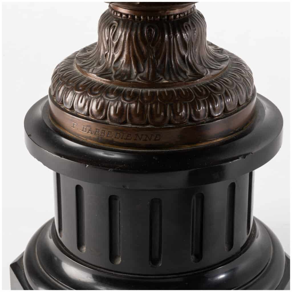 Ferdinand Barbedienne (1810-1892), Pair of bronze cassolettes on a black marble base, XIXe 14