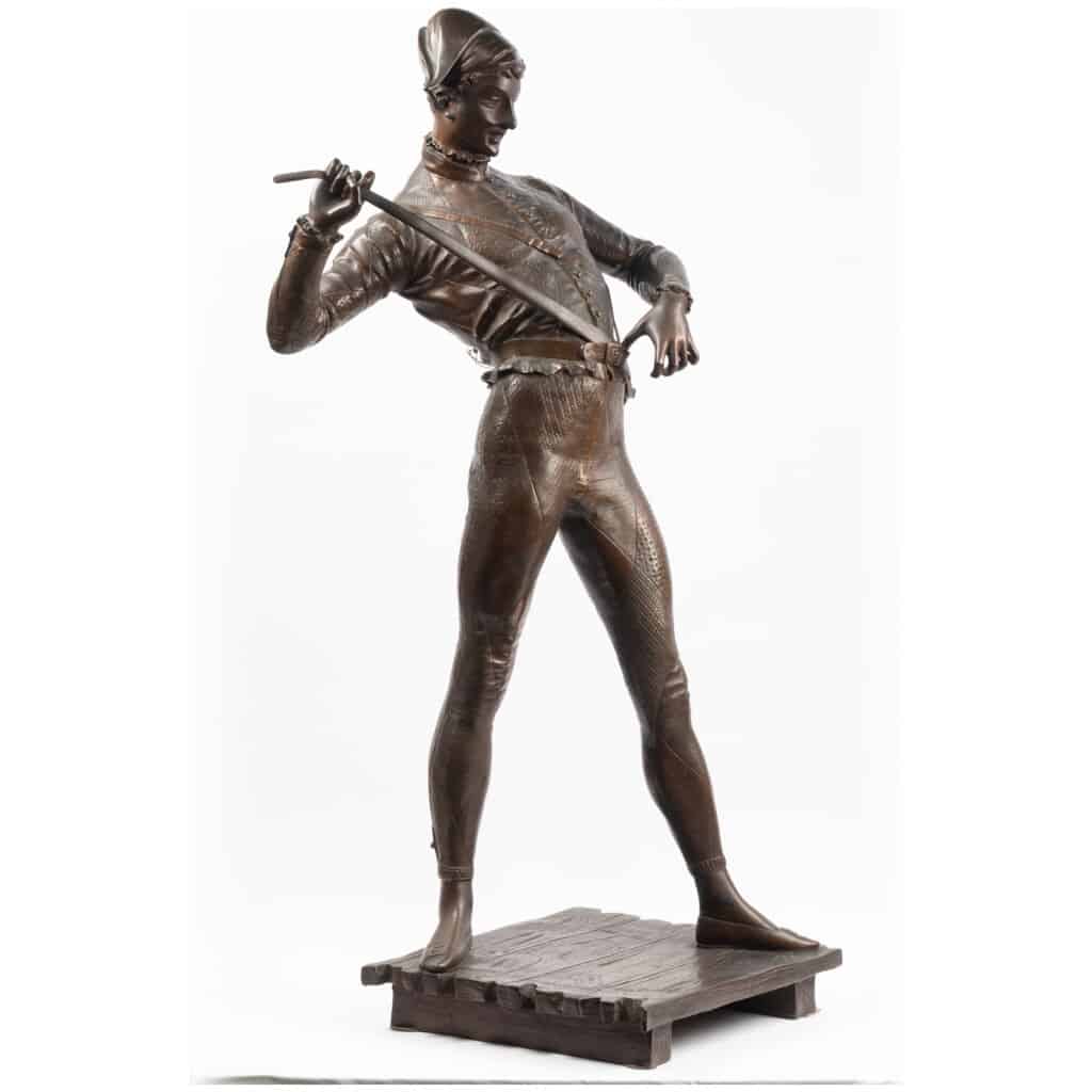 Paul Dubois (1829-1905), "The harlequin", bronze with brown patina, XIXe » 4