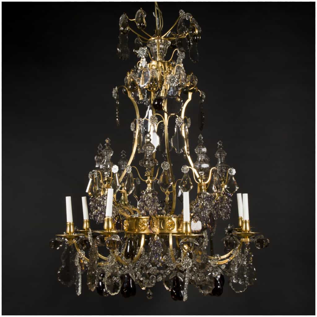 Lustre aux fruits en cristal taillé et bronze doré, XIXe 4