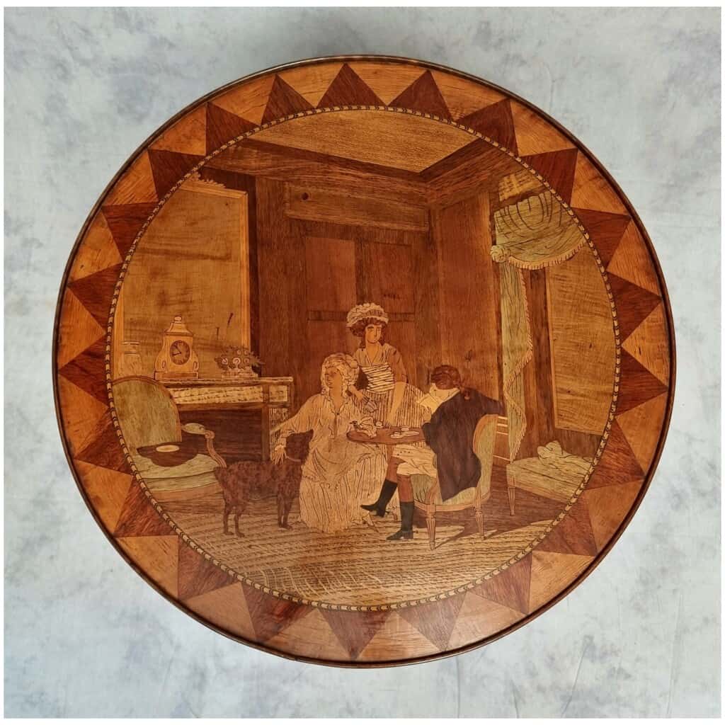 Table Bouillotte Style Louis XVI – Marqueterie de Cubes – Palissandre & Bois de Rose – Fin 18eme 7