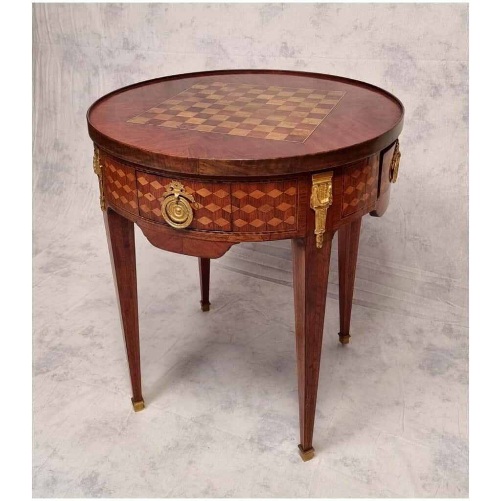 Table Bouillotte Style Louis XVI – Marqueterie de Cubes – Palissandre & Bois de Rose – Fin 18eme 4