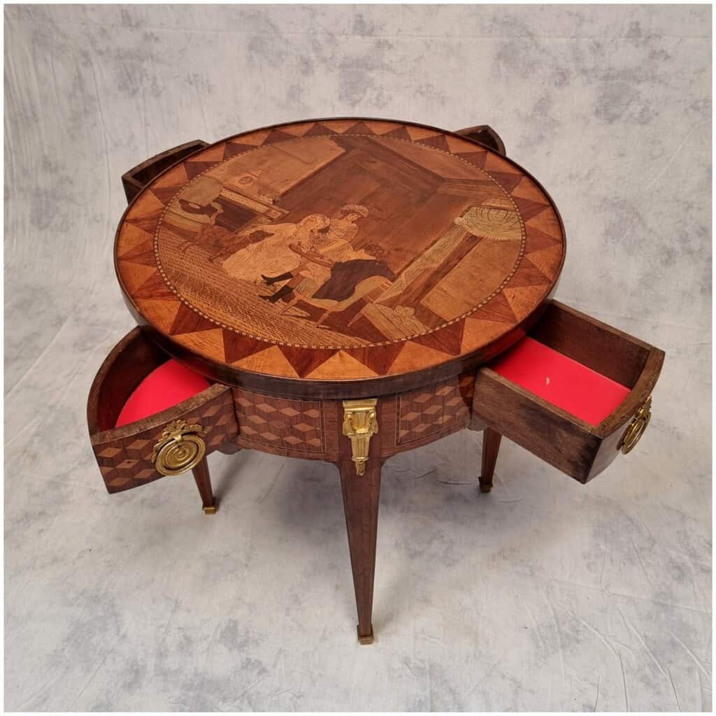 Table Bouillotte Style Louis XVI – Marqueterie de Cubes – Palissandre & Bois de Rose – Fin 18eme 10