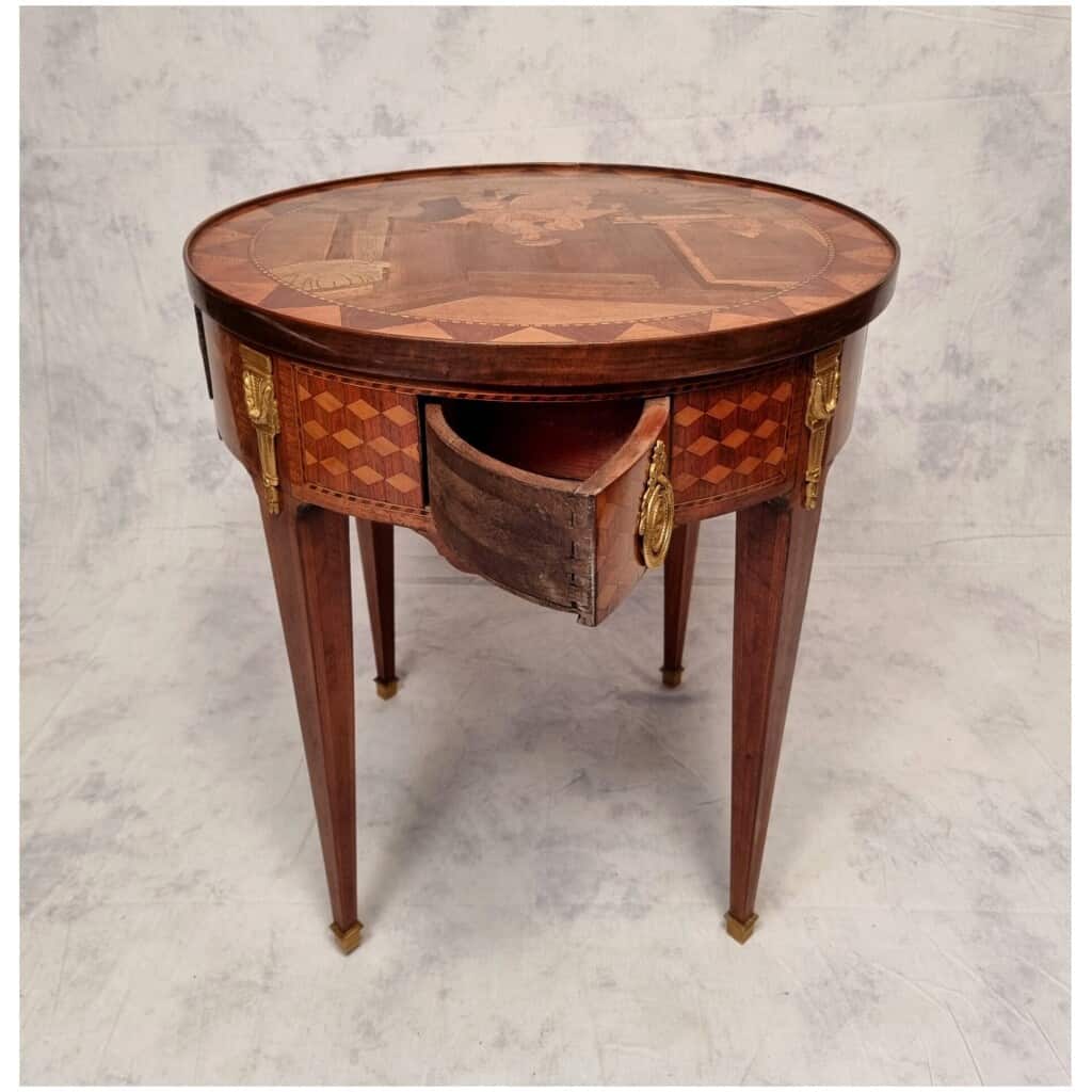 Table Bouillotte Style Louis XVI – Marqueterie de Cubes – Palissandre & Bois de Rose – Fin 18eme 12