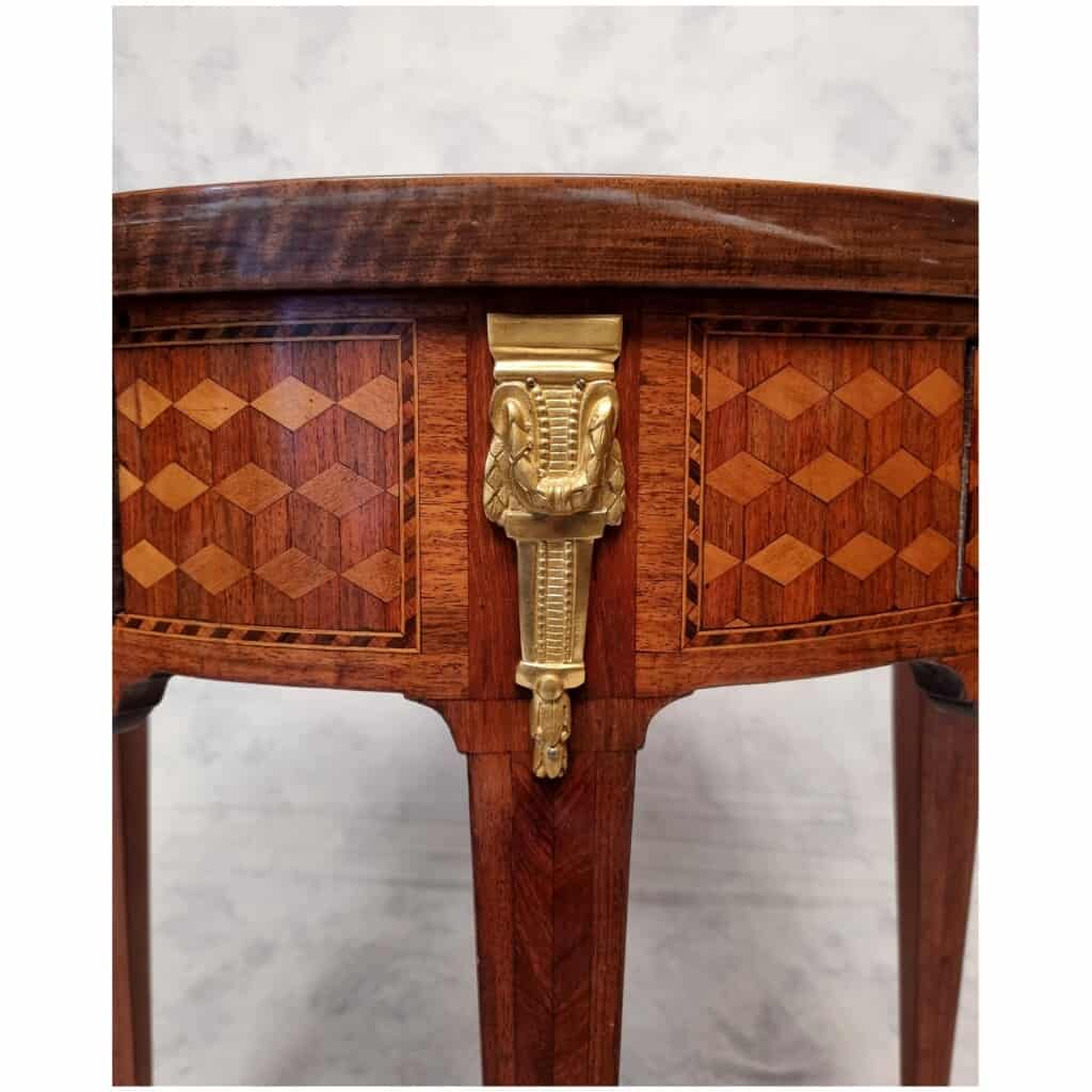 Table Bouillotte Style Louis XVI – Marqueterie de Cubes – Palissandre & Bois de Rose – Fin 18eme 16