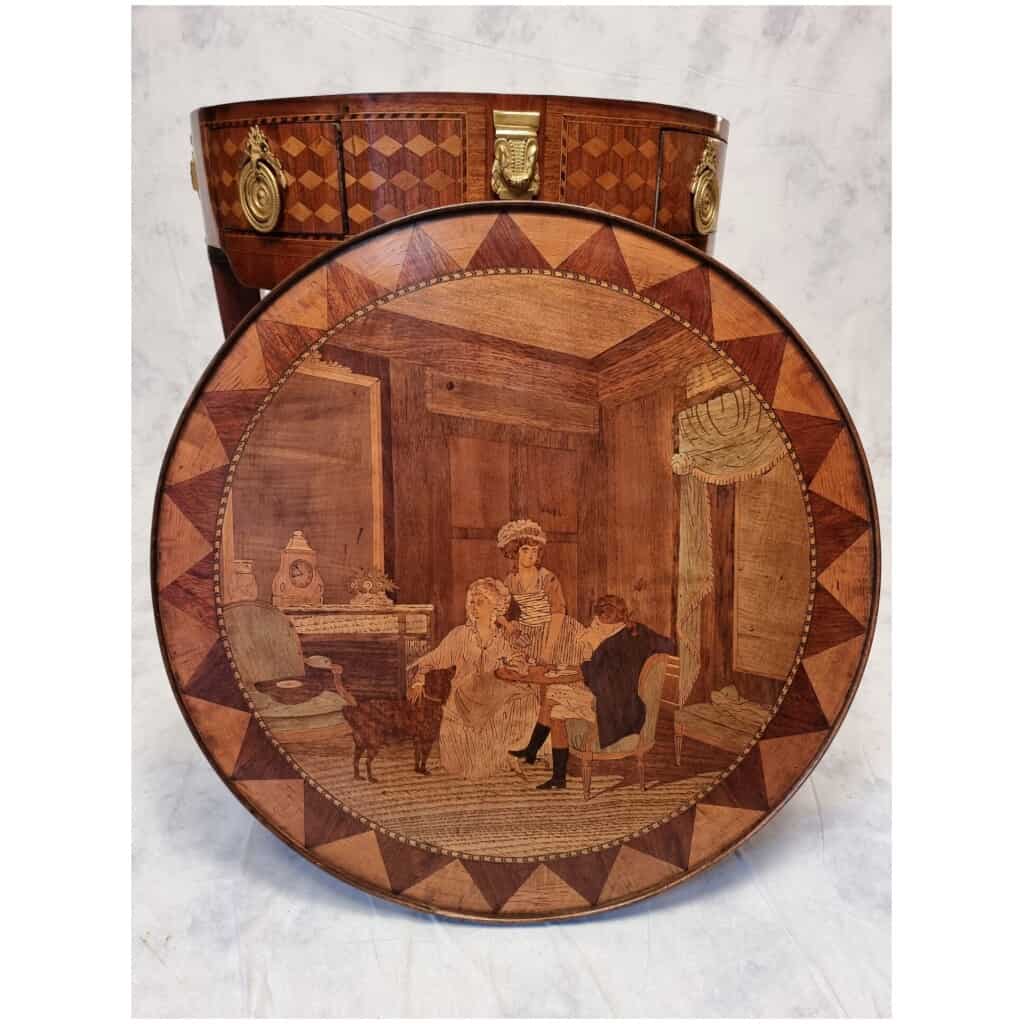 Table Bouillotte Style Louis XVI – Marqueterie de Cubes – Palissandre & Bois de Rose – Fin 18eme 17
