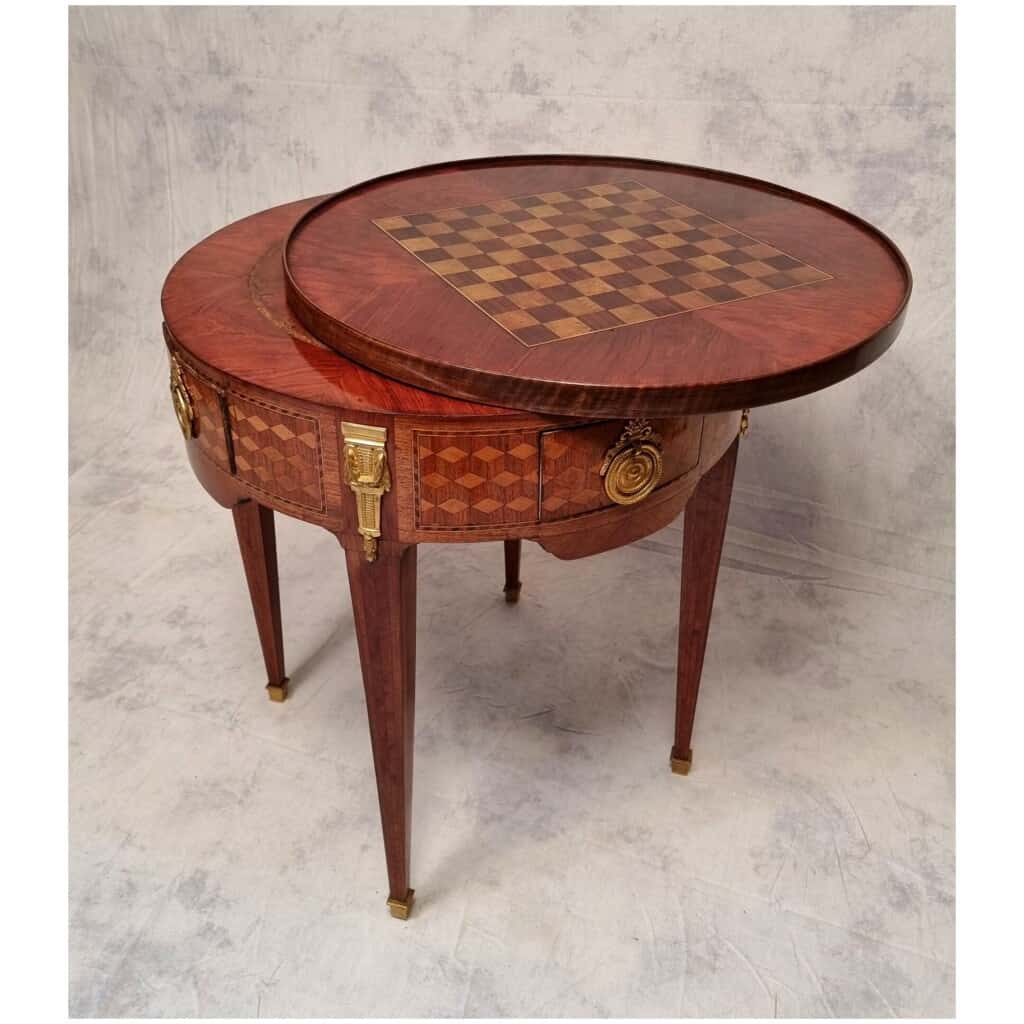 Table Bouillotte Style Louis XVI – Marqueterie de Cubes – Palissandre & Bois de Rose – Fin 18eme 5