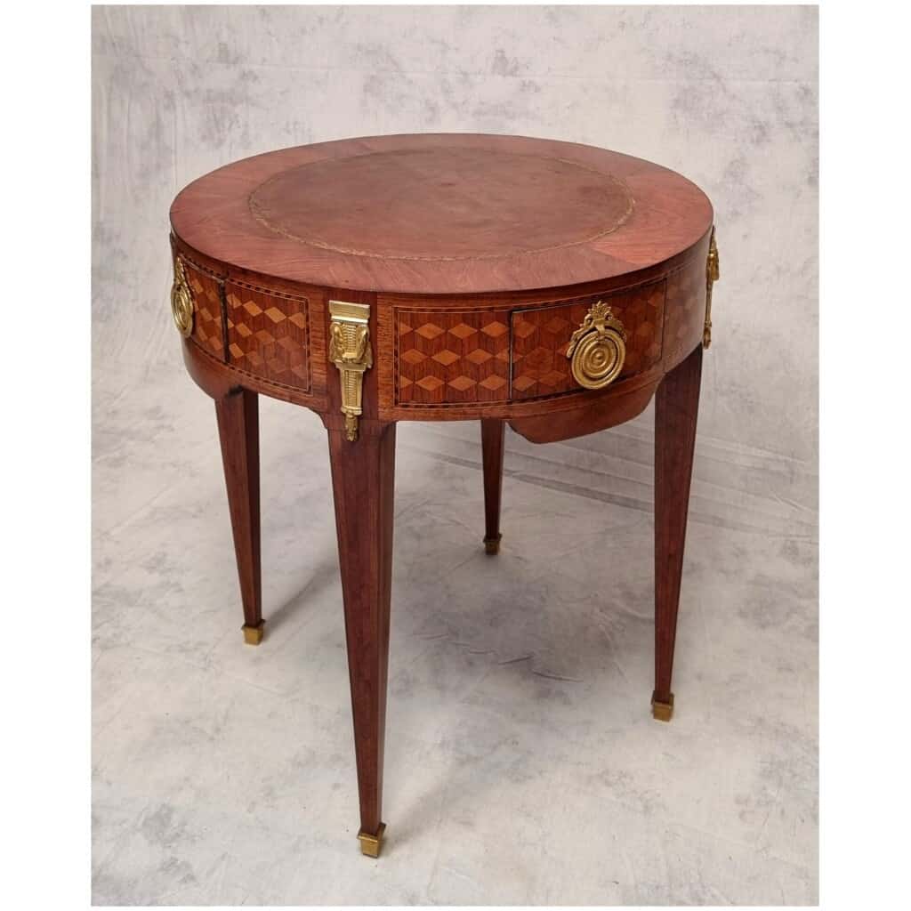 Table Bouillotte Style Louis XVI – Marqueterie de Cubes – Palissandre & Bois de Rose – Fin 18eme 6