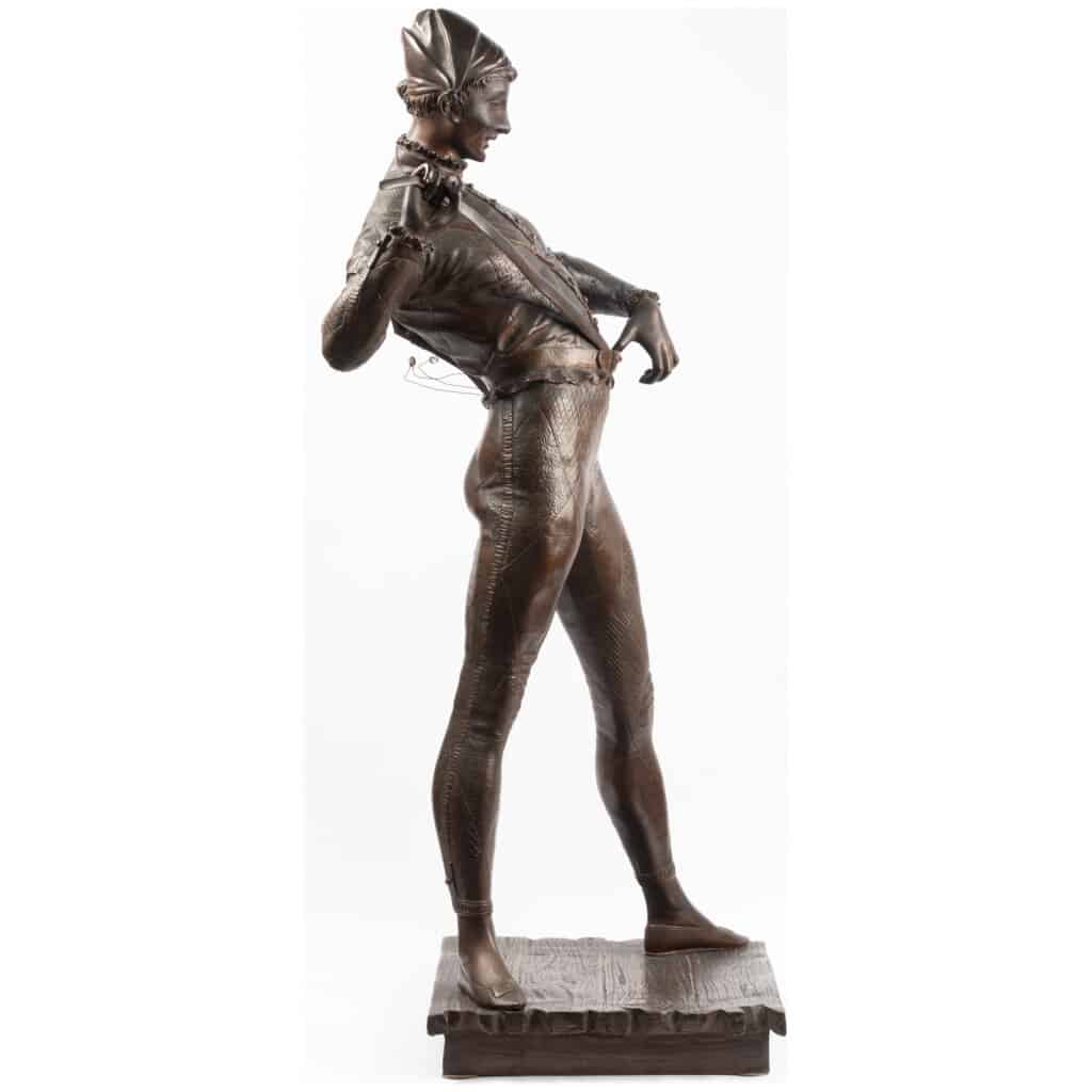 Paul Dubois (1829-1905), "The harlequin", bronze with brown patina, XIXe » 5