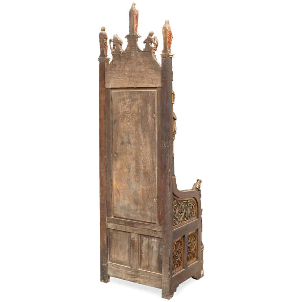 Neo-Gothic cathedra in carved gilded and lacquered oak, XIXe 5