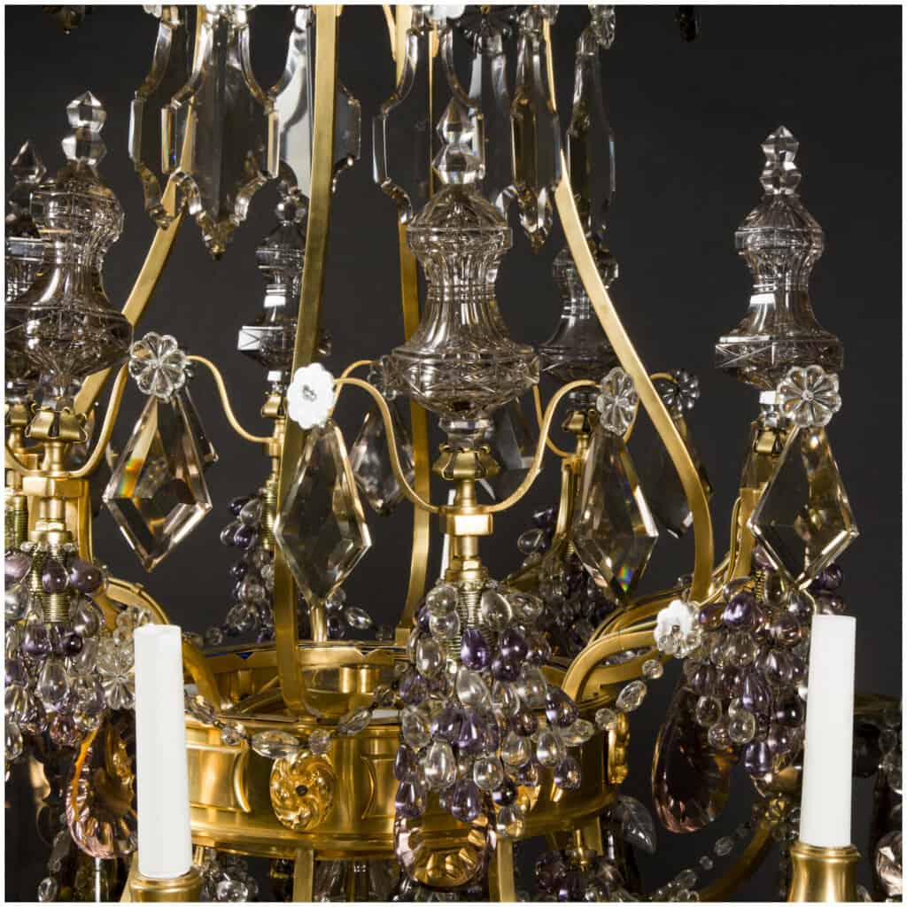 Lustre aux fruits en cristal taillé et bronze doré, XIXe 5