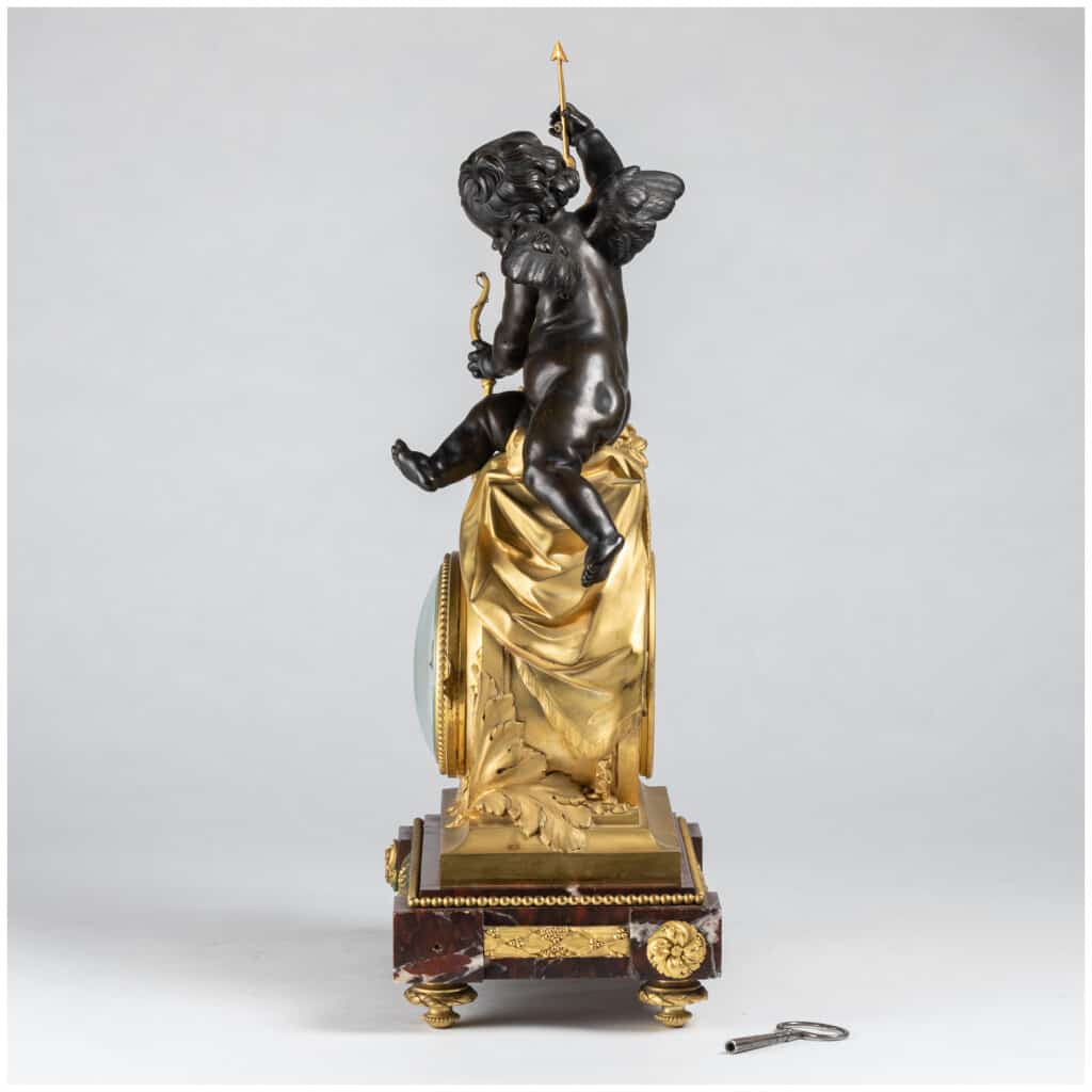 Guillaume Denière (1815-1901), Cupid clock in bronze with brown patina and gilded bronze, XIXe 5