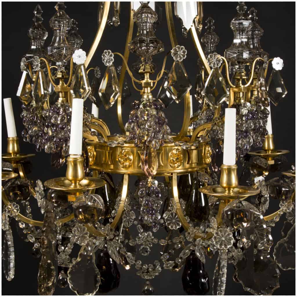Lustre aux fruits en cristal taillé et bronze doré, XIXe 6