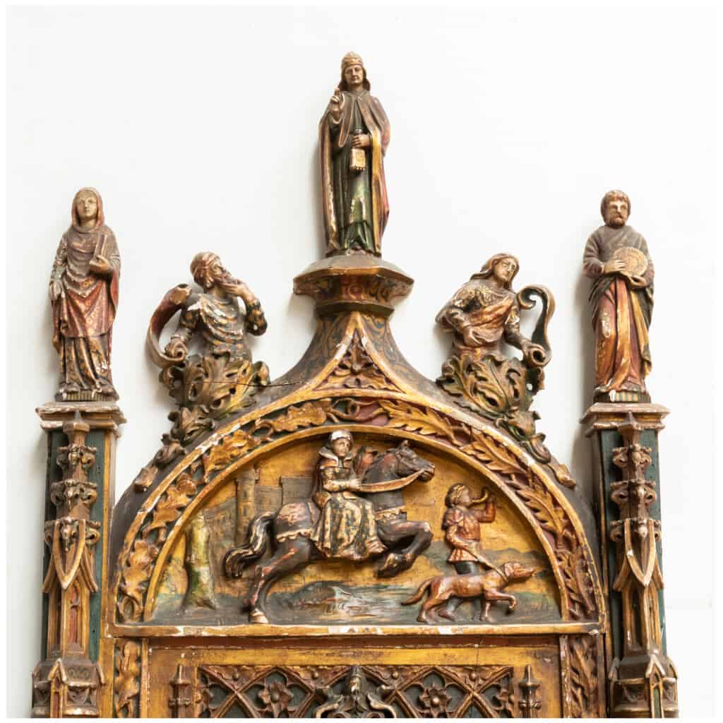 Neo-Gothic cathedra in carved gilded and lacquered oak, XIXe 7