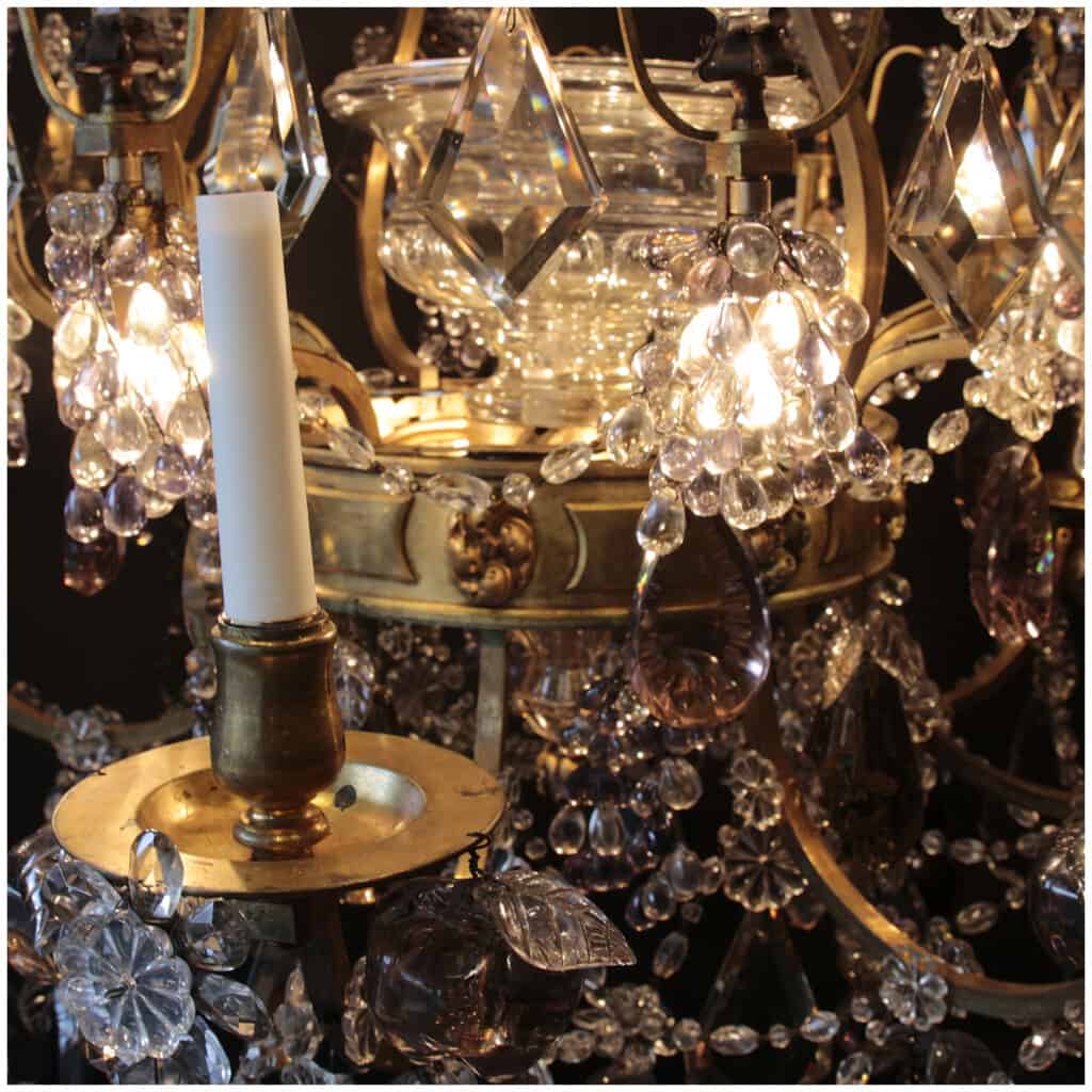 Lustre aux fruits en cristal taillé et bronze doré, XIXe 7