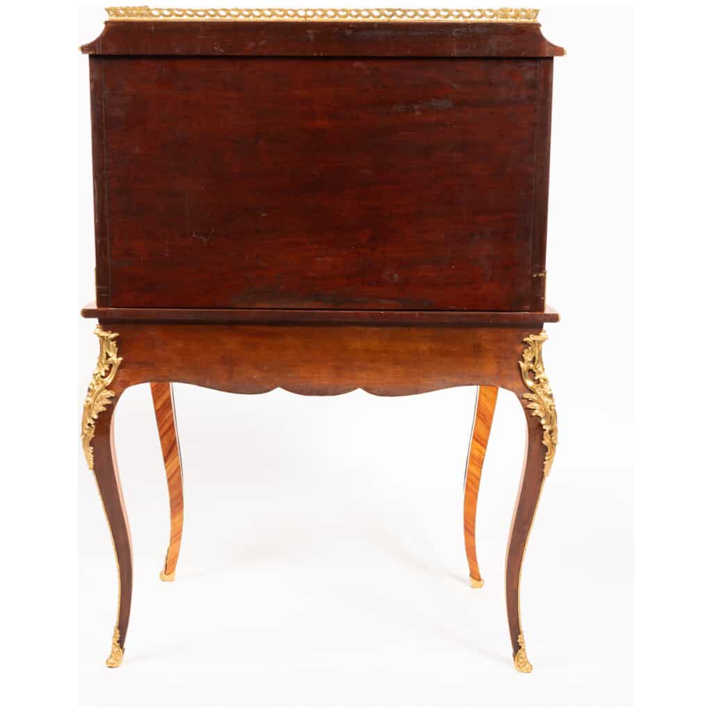 Bonheur du jour in Louis XV style in precious wood marquetry, XIXe 7