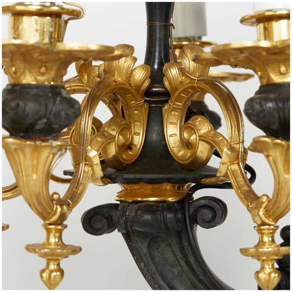 Spectacular chandelier with 5 bronze dragons with double patina, XIXand 8