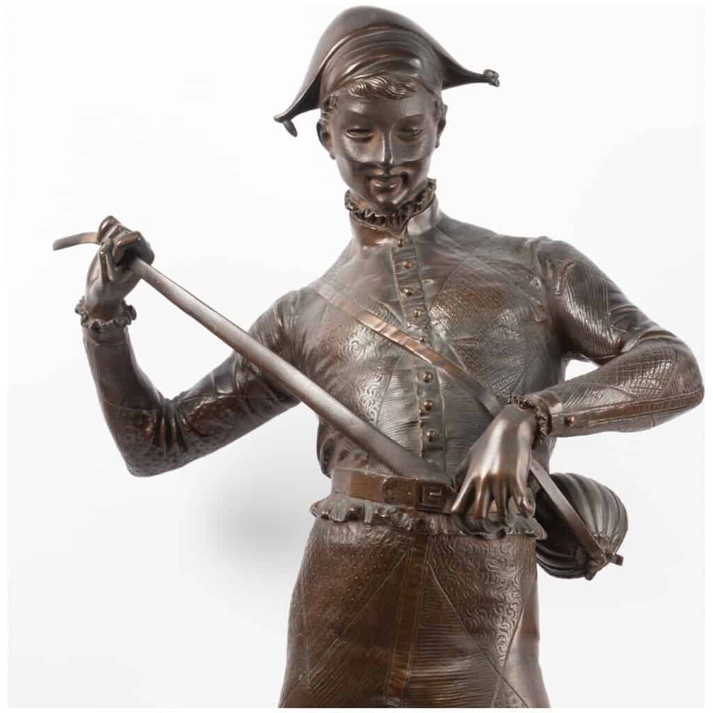 Paul Dubois (1829-1905), "The harlequin", bronze with brown patina, XIXe » 8