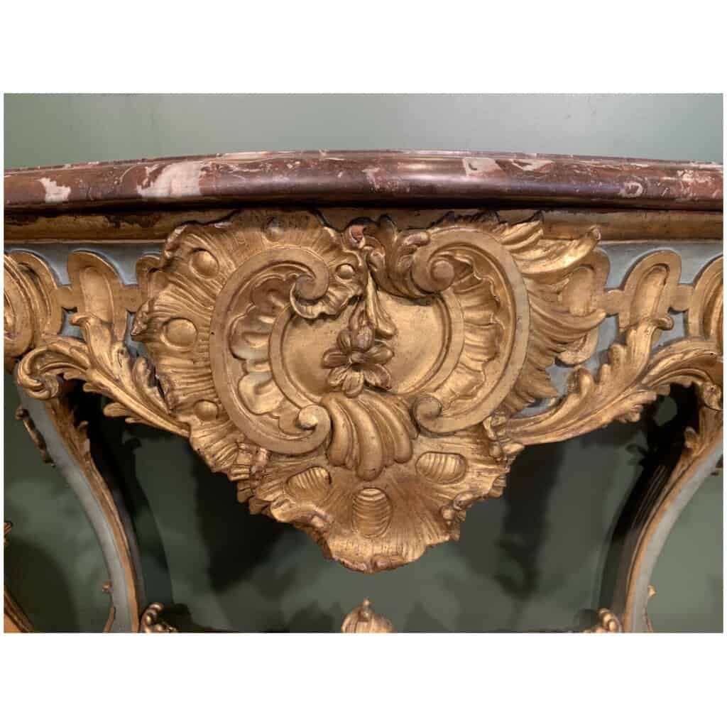 Italian Console XVIII th century in painted and gilded wood. 7
