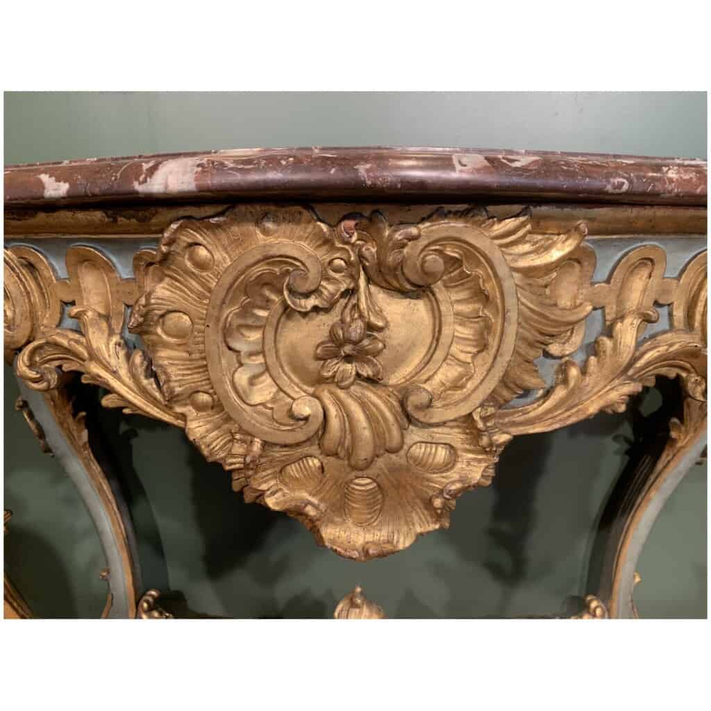 Console Italienne XVIII ème siècle en bois peint et doré. 7