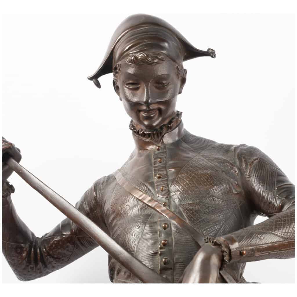 Paul Dubois (1829-1905), "The harlequin", bronze with brown patina, XIXe » 9