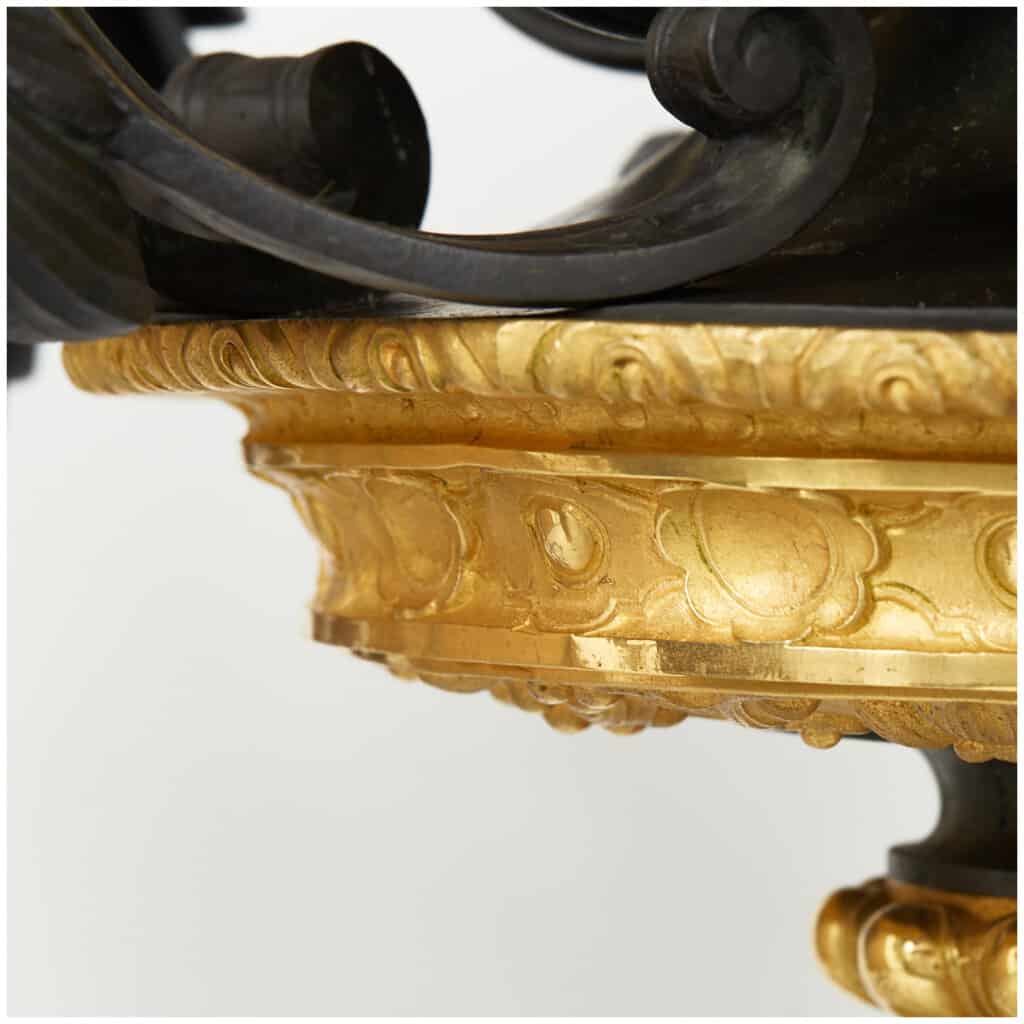 Spectacular chandelier with 5 bronze dragons with double patina, XIXand 10