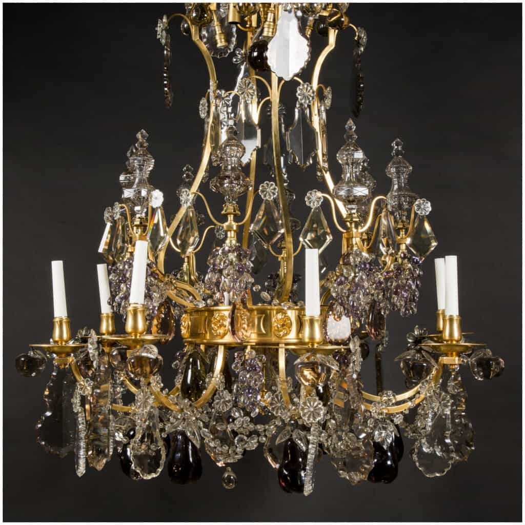 Lustre aux fruits en cristal taillé et bronze doré, XIXe 10