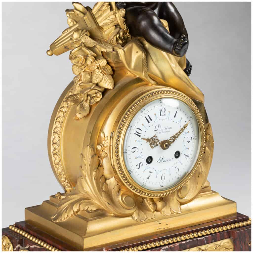 Guillaume Denière (1815-1901), Cupid clock in bronze with brown patina and gilt bronze, 10th century XNUMX