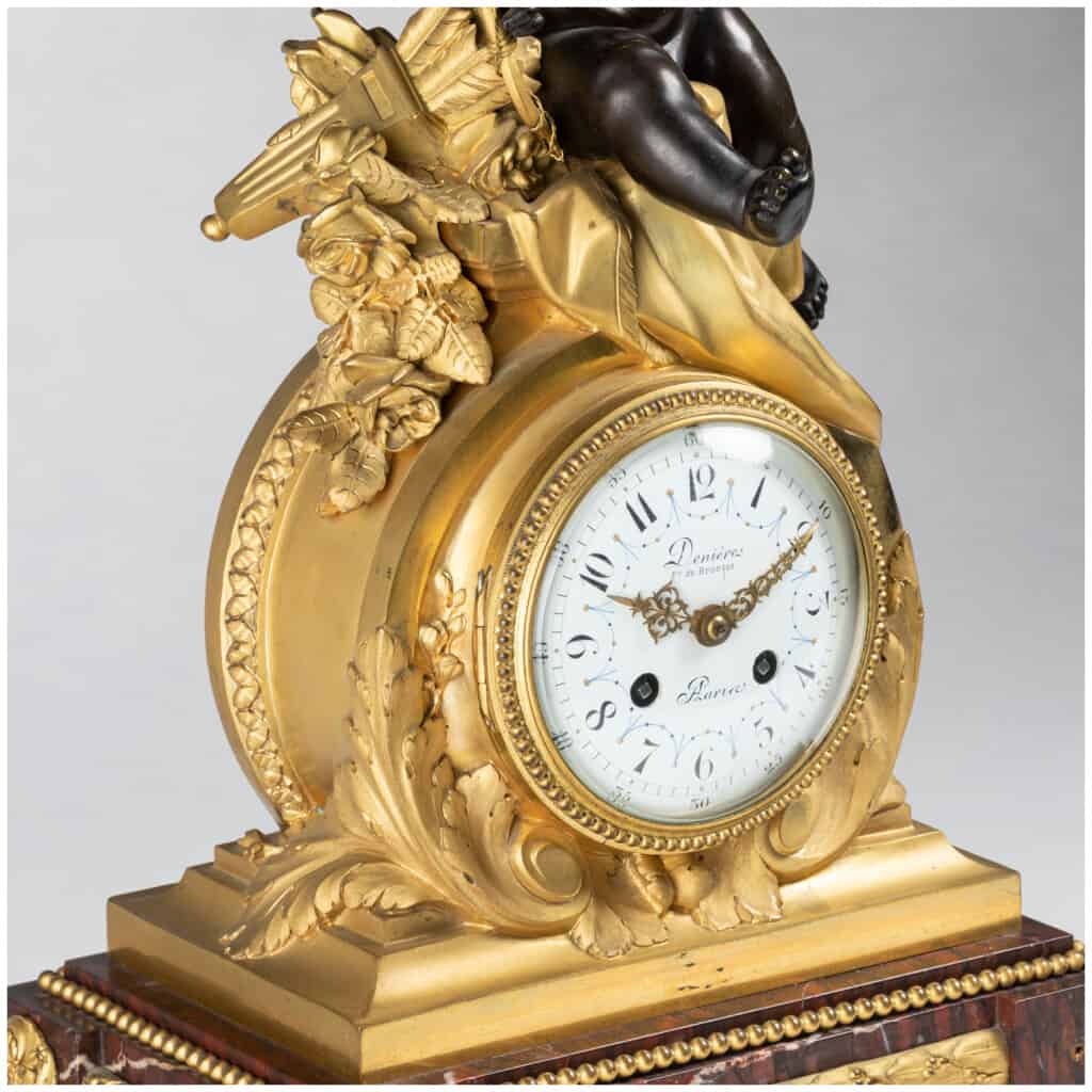 Guillaume Denière (1815-1901), Cupid clock in bronze with brown patina and gilded bronze, XIXe 10