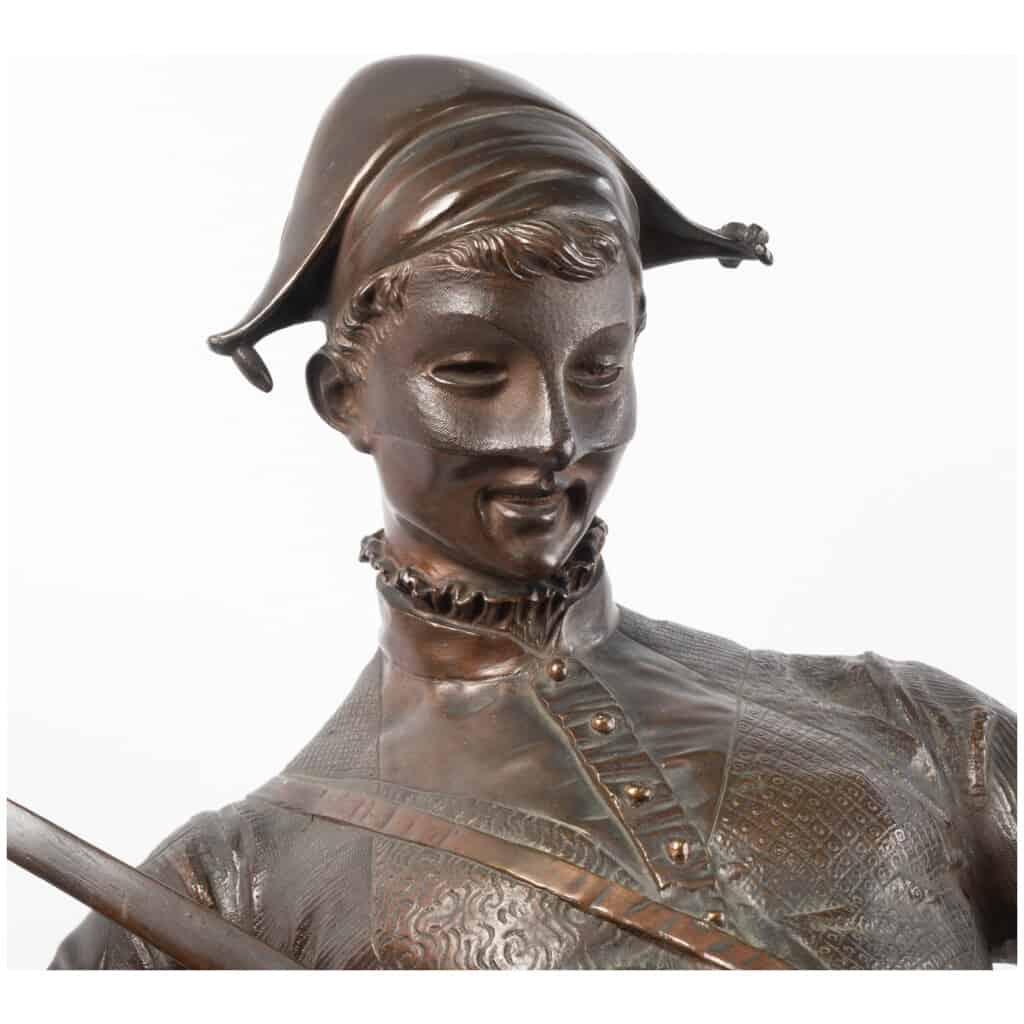 Paul Dubois (1829-1905), "The harlequin", bronze with brown patina, XIXe » 10