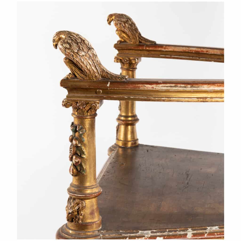 Fauteuil d’apparat « Adam et Eve » en bois sculpté doré et laqué, XIXe 11