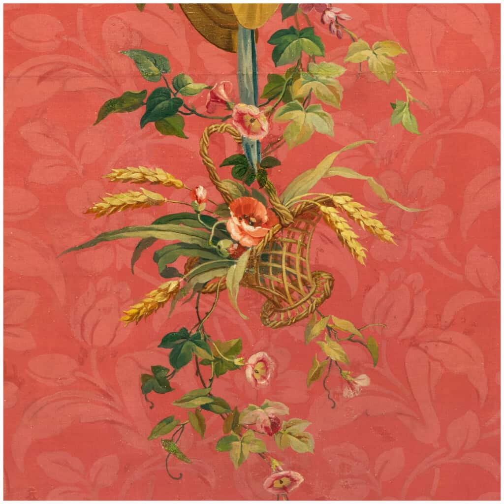 Paire de grandes toiles décoratives aux bouquet de fleurs, de style Louis XVI, XXe 11