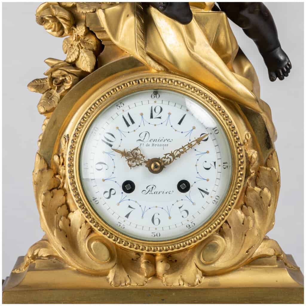 Guillaume Denière (1815-1901), Cupid clock in bronze with brown patina and gilded bronze, XIXe 11