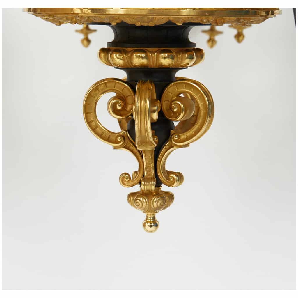 Spectacular chandelier with 5 bronze dragons with double patina, XIXe 11