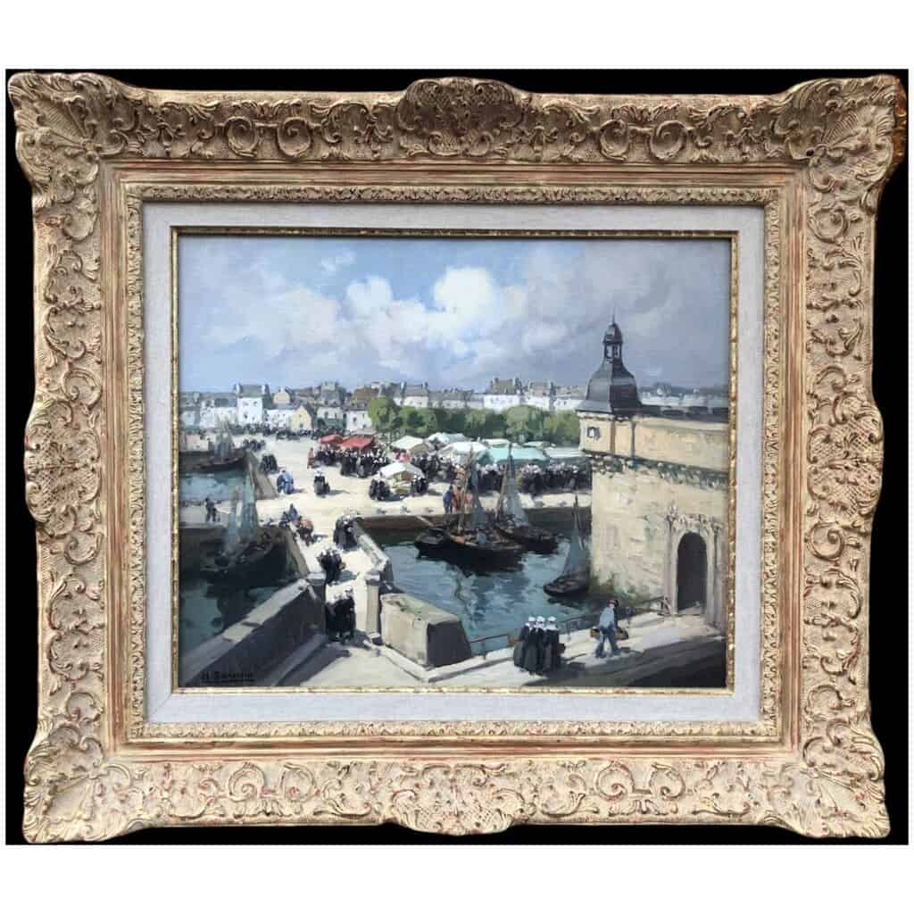 BARNOIN Henri tableau 20ème siècle « Concarneau (Bretagne) Le marché » Peinture huile sur toile signée 11