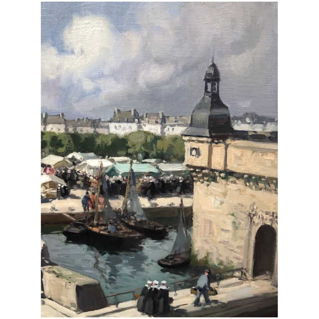 BARNOIN Henri 20th century painting "Concarneau (Brittany) The market" Oil painting on canvas signed 6